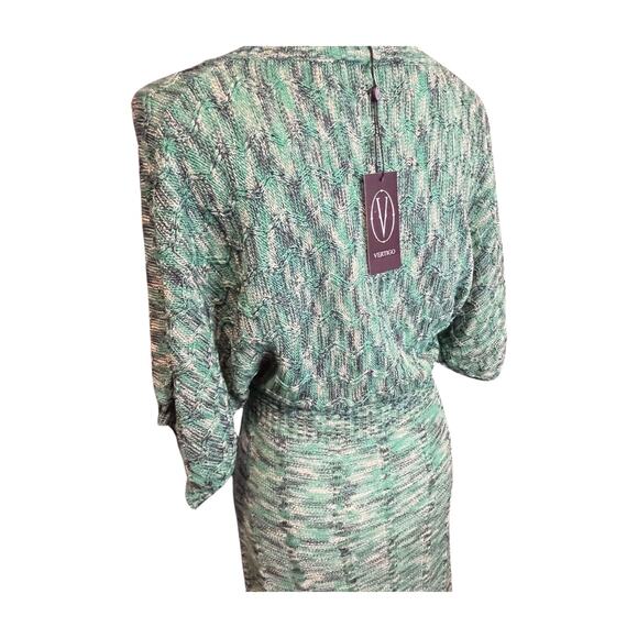 Vertigo Paris boho knit sweater dress M green marled V-neck batwing drawstring - Picture 8 of 16